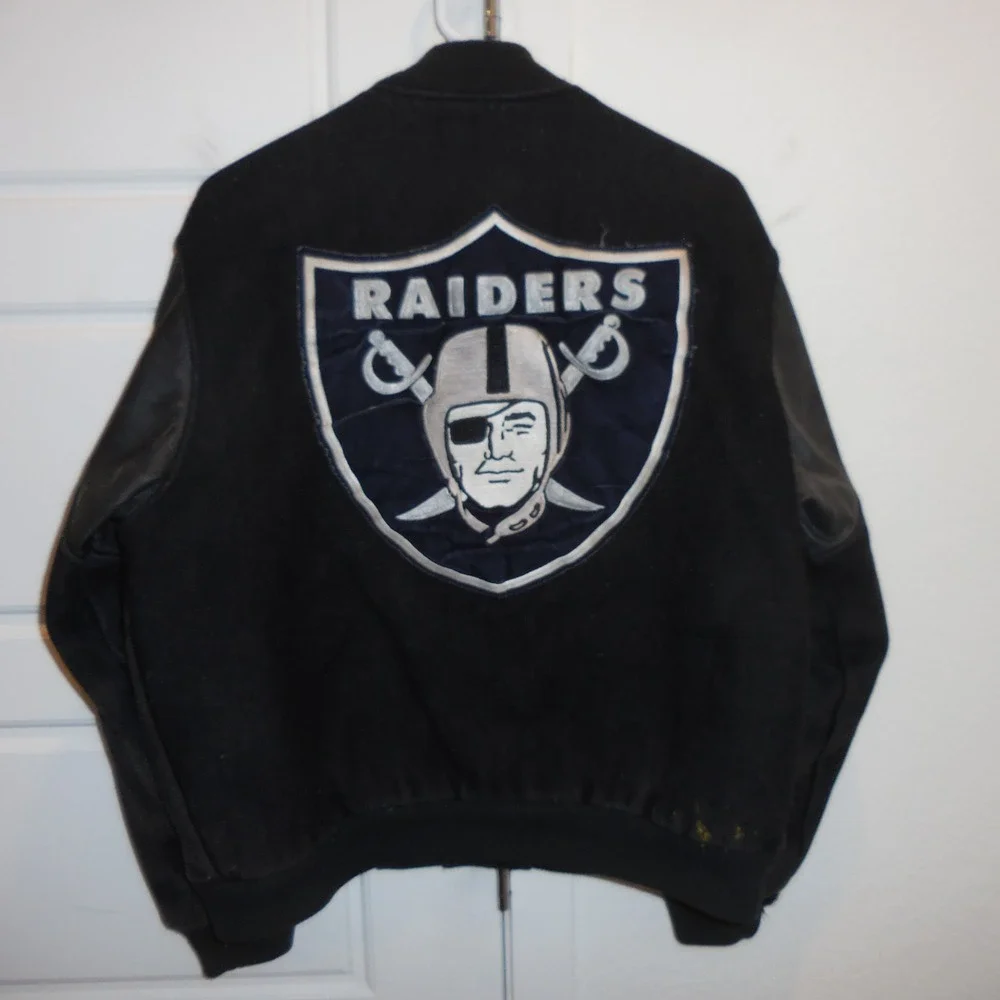 Vintage Chalk Line Oakland Raiders Varsity Jacket Black Wool Leather Mens Large